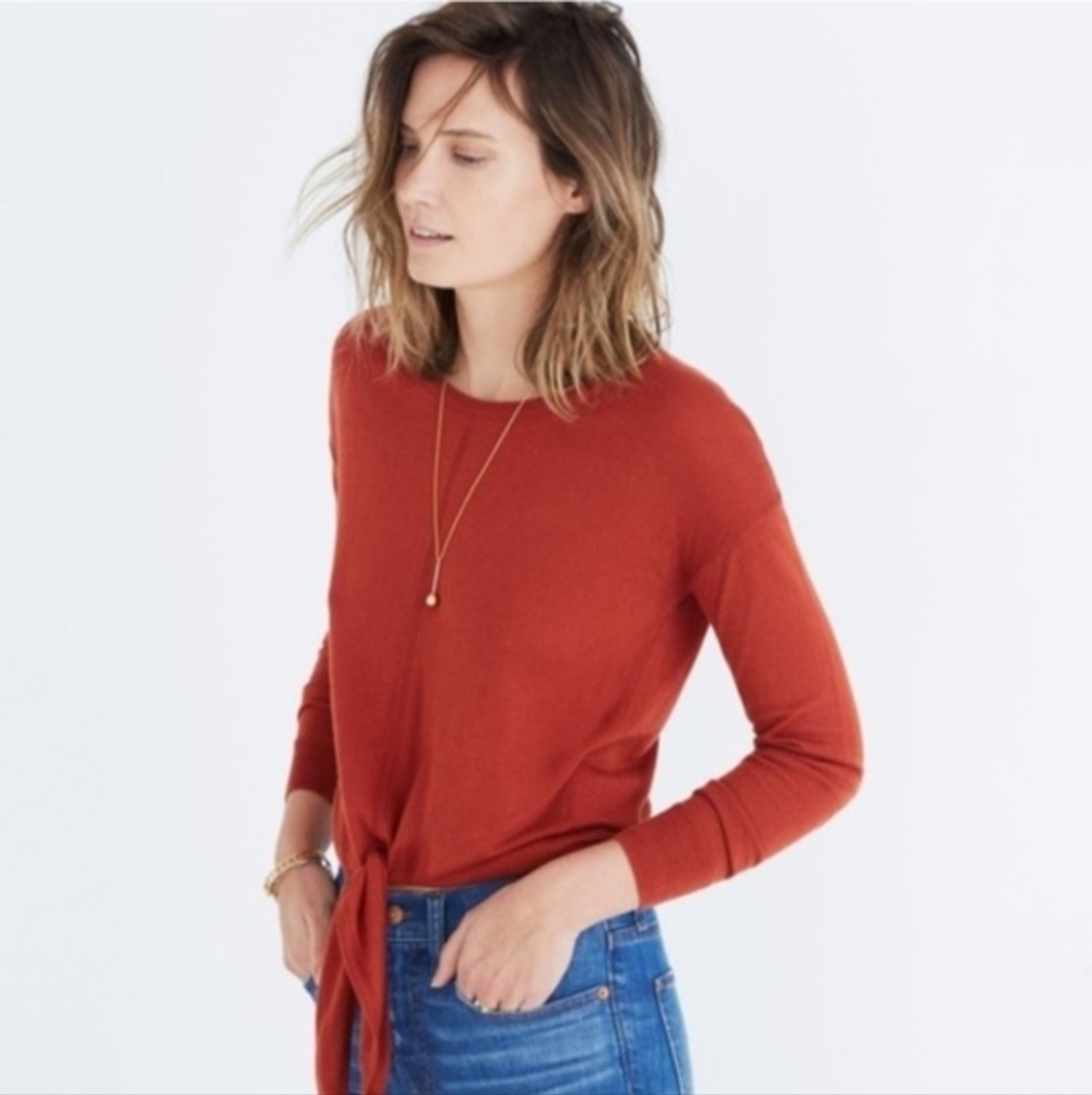Madewell Modern Tie-Front Sweater Rust Orange Women's Medium M Casual Everyday